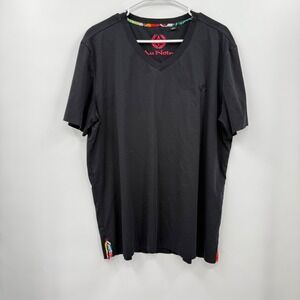 Au Noir Mens Black V Neck T Shirt Logo Detail Size 2XL (6)